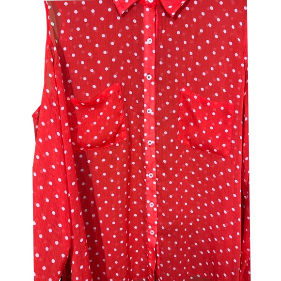 Bongo women size 3X Red and white polka dot cold shoulder long sleeve blouse - Picture 5 of 6
